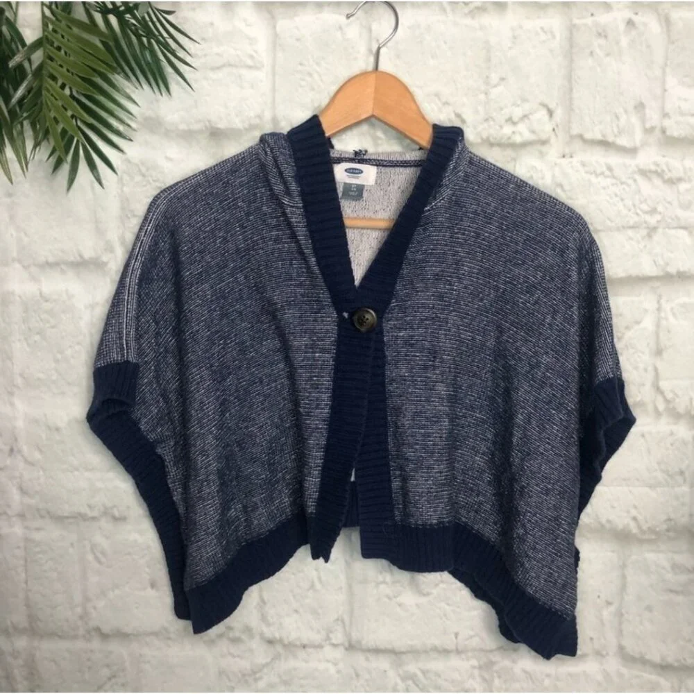 Old Navy ✦ Hooded Knit Poncho Sweater ✦ Blue Shawl Style Button Neck Sz 3T